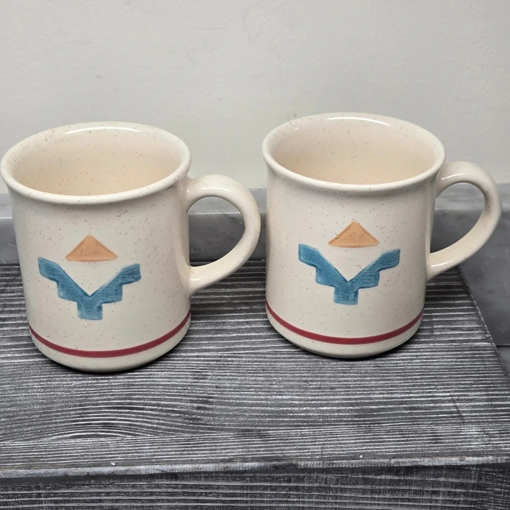 VTG Pfaltzgraff Saratoga Aztec Southwestern Speckled Stoneware Mugs, Set 4, RARE - Picture 4 of 16